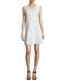 Sleeveless Rib-Stitched Zigzag Knit A-Line Dress, Ivory