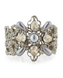Filigree Cuff Bracelet with Crystals & Pearly Beads