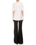 Flutter-Sleeve Jewel-Neck Blouse, Off White