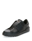 Low-Top Sneaker with Tonal Stripe, Black