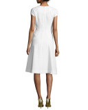Blair Check-Jacquard Cap-Sleeve Dress, White