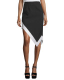 Asymmetric Contrast Satin-Trim Skirt