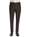 Parker Flat-Front Sharkskin Trousers, Navy