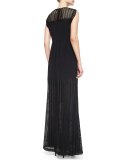 Sleeveless Chevron Lace Gown, Black