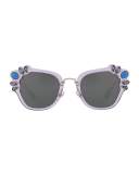 Monochromatic Embellished Square Sunglasses