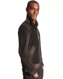 Two-Tone Aged Suede Bomber Jacket, Black