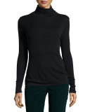 Fitted Silk Turtleneck Top, Noir