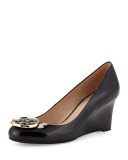 Twiggie Logo Patent Wedge Pump, Black