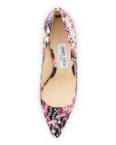 Romy Floral Pointed-Toe 100mm Pump, Dahlia/Brown