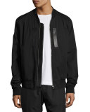 Classic Bomber Jacket with Leather Trim, Black