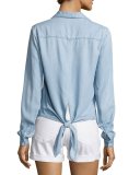 Tie-Back Collared Denim Blouse, Rowan