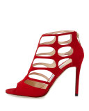 Ren Suede Caged 100mm Sandal, Red