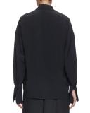 Button-Front Tie-Neck Blouse, Black