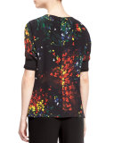 Floral Short-Sleeve Blouse, Multicolor
