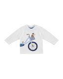 Long-Sleeve Bicycle Dog Jersey Tee, White, Size 6-36 Months