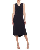 Sleeveless V-Neck Midi Dress, Navy