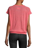 Short-Sleeve Strass Skull Sweatshirt, Red