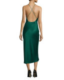 Sleeveless Halter-Neck Charmeuse Cocktail Dress, Jade 