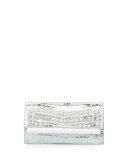 Crocodile Front-Flap Bar Clutch Bag, Silver Wash White 