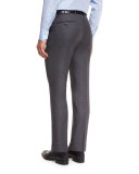 Twill Trofeo Wool Flat-Front Trousers, Gray