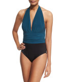 Yves Colorblock Halter One-Piece Swimsuit