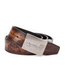 Scritto Leather Belt, Tobacco/Nero