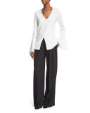 Pleated-Front Wide-Leg Trousers, Black