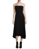 Flared Fluid Open-Back Midi Dress, Black