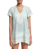 Evian Embroidered Short-Sleeve Coverup Tunic, Pool