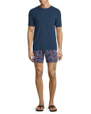 Merise Swimmers-Print Swim Trunks, Navy