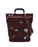 Orsett Space Invader Large Suede Tote Bag, Burgundy