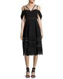 Cold-Shoulder Strappy Midi Dress, Black