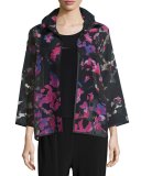 Petal Bracelet-Sleeve Burnout Jacket, Black/Multi, Petite 