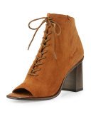 Amy Open-Toe Lace-Up Bootie, Brown