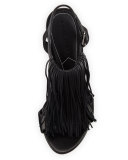 Aries Fringe Leather Sandal, Black