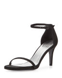 Naked Leather Low-Heel Sandal, Black