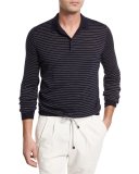 Fine-Gauge Wool-Cashmere Striped Long-Sleeve Polo Shirt