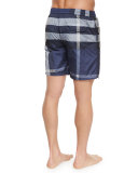 Nylon Check Swim Shorts, Navy
