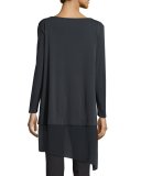 Bateau-Neck Layered Tunic w/ Asymmetric Sheer Hem