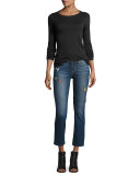 Jacqueline Patch Straight-Leg Jeans with Raw Hem, Arvin