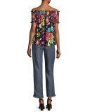 Relax Off-the-Shoulder Floral Silk Top, Blue