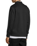 Zip-Up Pique Bomber Jacket, Black