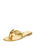 Wings Metallic Flat Thong Sandal, Oro