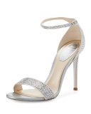 Crystal Ankle-Wrap 105mm Sandal, Silver