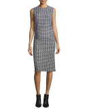 Sleeveless Ribbed Turtleneck w/Crocheted Insets, White/Black