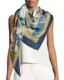 Sur La Cote Cashmere & Silk Shawl, Blue/Red