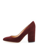 Suede 85mm Chunky-Heel Pump, Burgundy