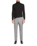 Super 150s Flannel Flat-Front Trousers, Light Gray