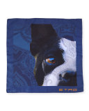 Silk French Bulldog-Print Pocket Square, Blue