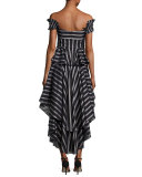 Artemis Off-the-Shoulder Striped High-Low Dress